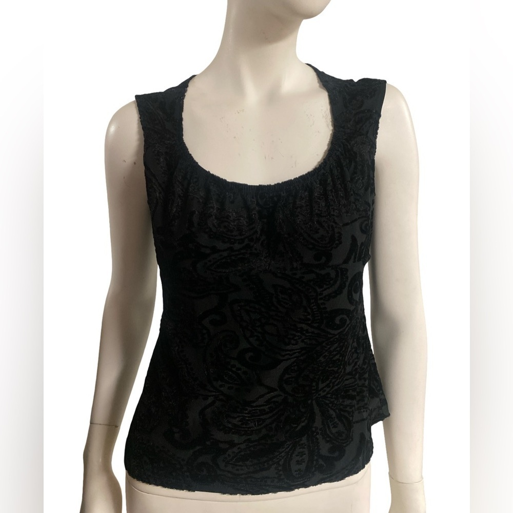 New York & Company 90s/Y2K  Black Velour Babydoll Top Size Small
